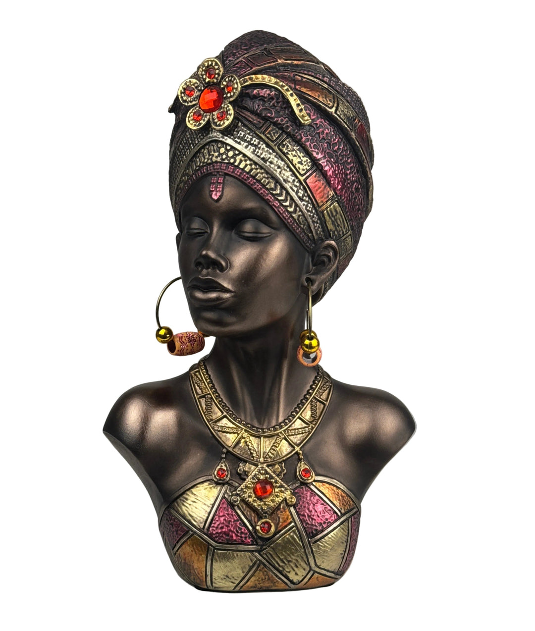 Afrikanische Königin Büste mit Kopfschmuck (Bronzefinish Skulptur)