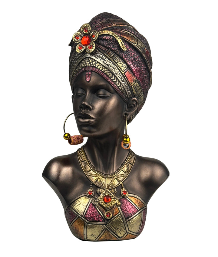 Afrikanische Königin Büste mit Kopfschmuck (Bronzefinish Skulptur)