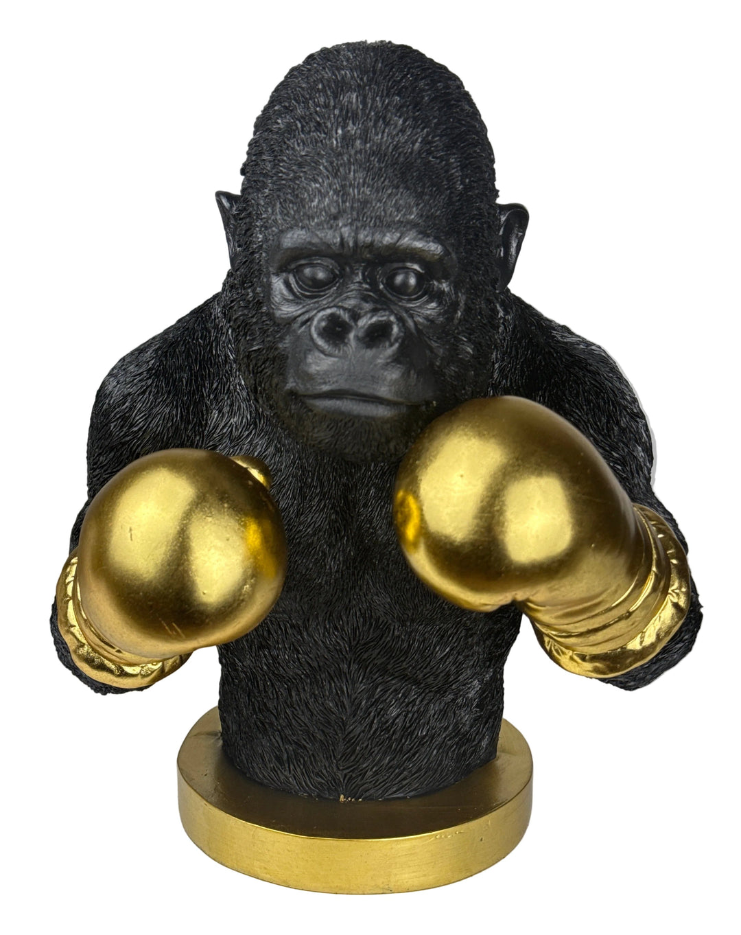 Boxender Gorilla Statue (Schwarz & Gold Pop Art Skulptur)