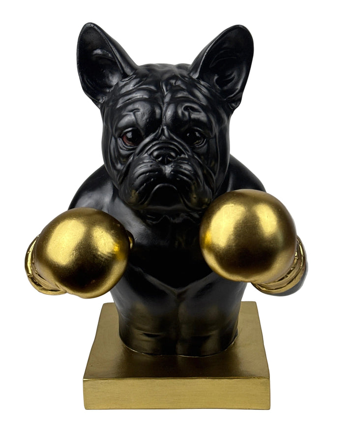 Boxender Bulldogge Statue (Schwarz & Gold Pop Art Skulptur)