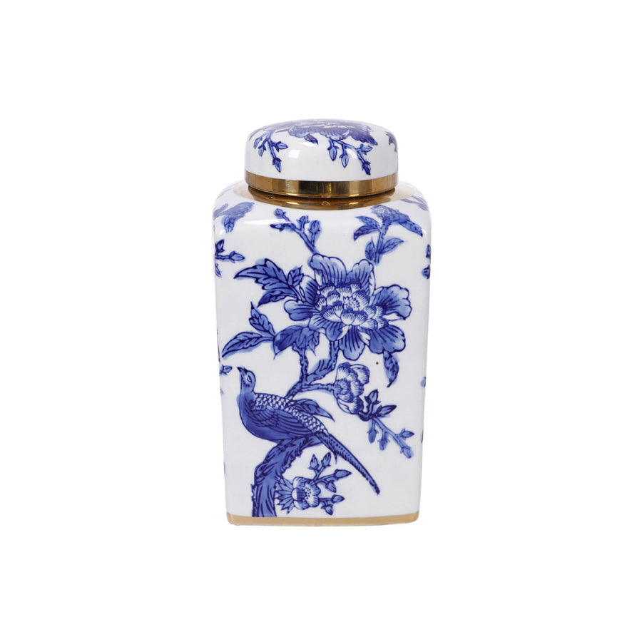 Blau weisser floraler Porzellan Ingwertopf mit Goldrand