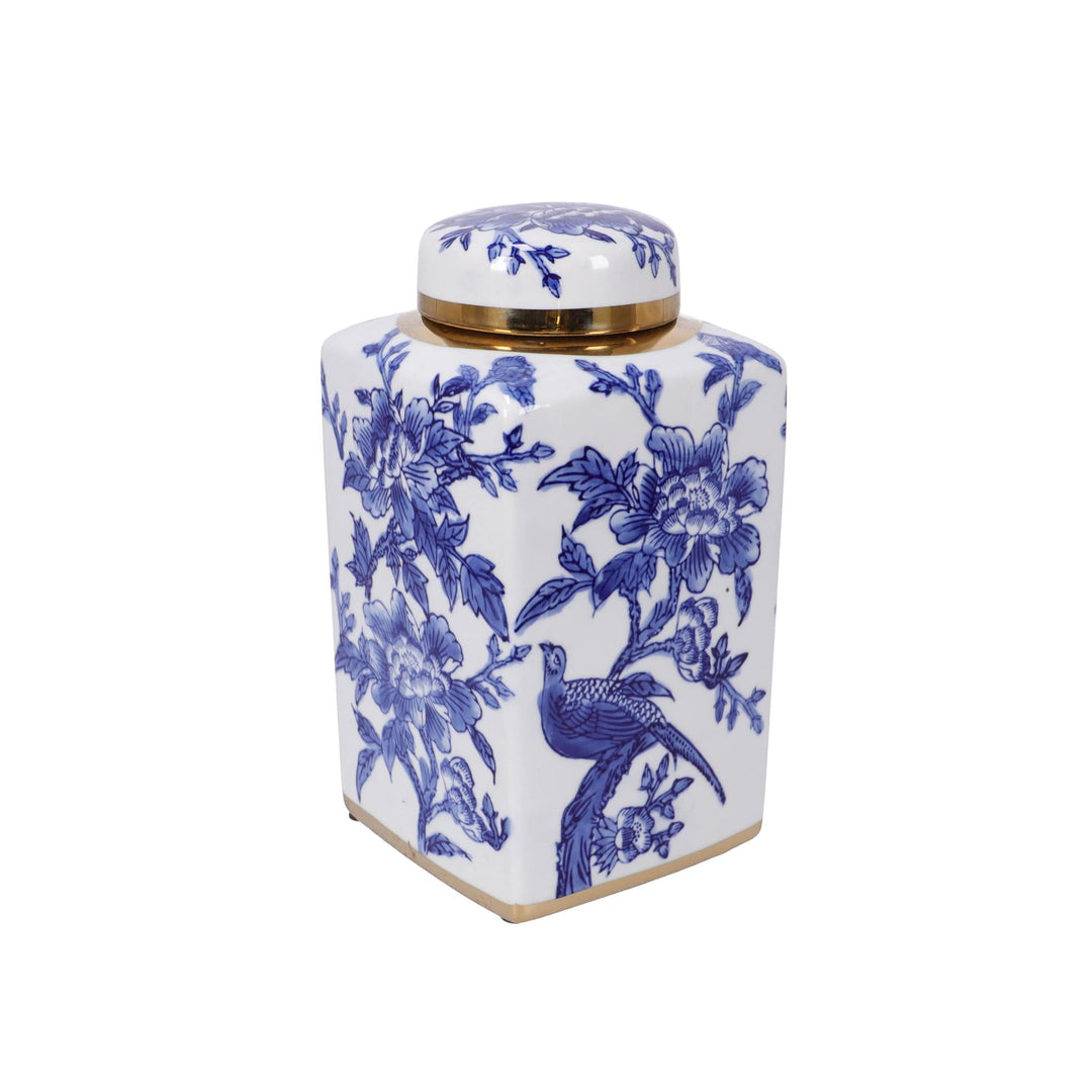 Blau weisser floraler Porzellan Ingwertopf mit Goldrand