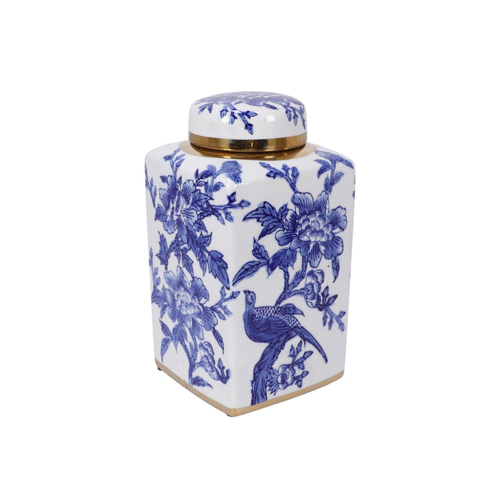 Blau weisser floraler Porzellan Ingwertopf mit Goldrand