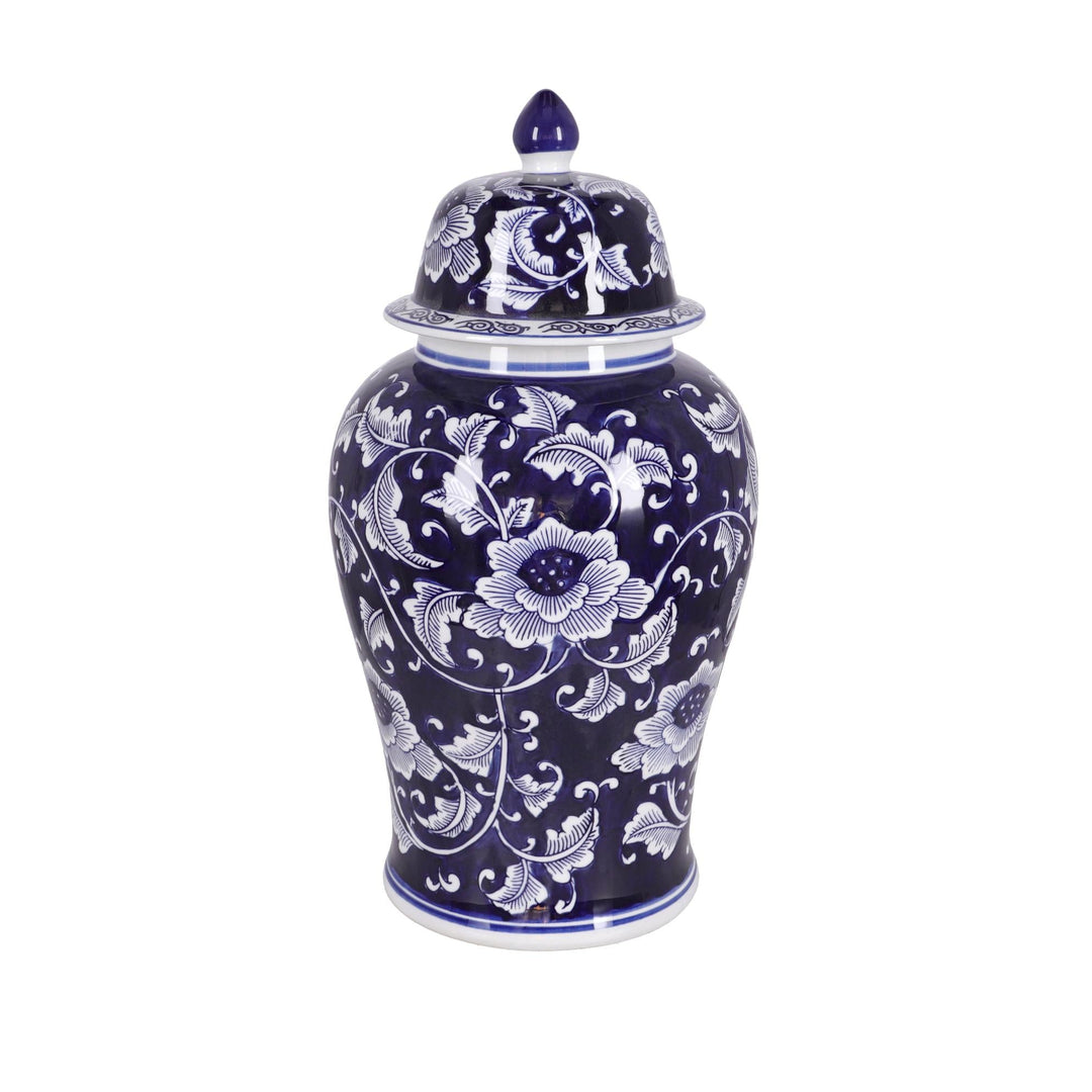 Blau weisse florale Porzellan Tempelvase
