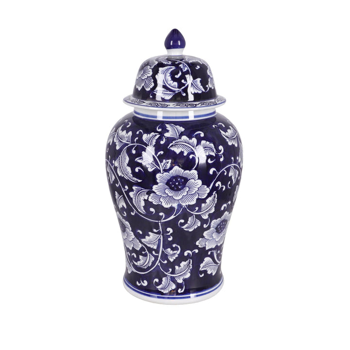 Blau weisse florale Porzellan Tempelvase