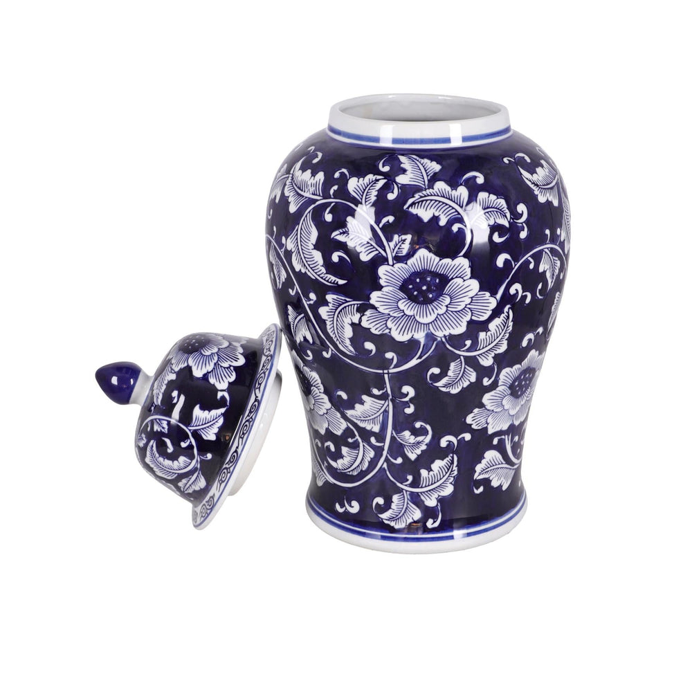 Blau weisse florale Porzellan Tempelvase