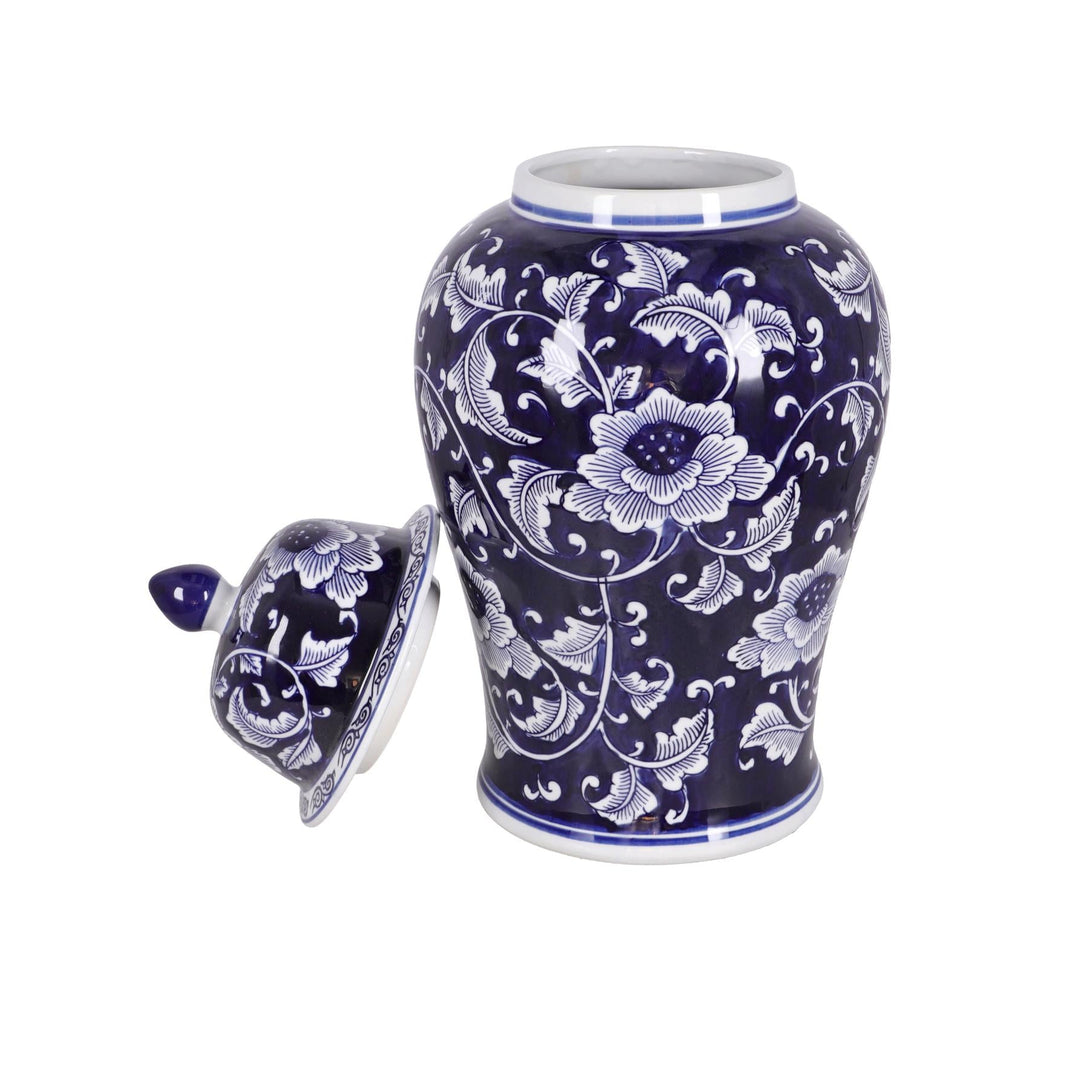 Blau weisse florale Porzellan Tempelvase