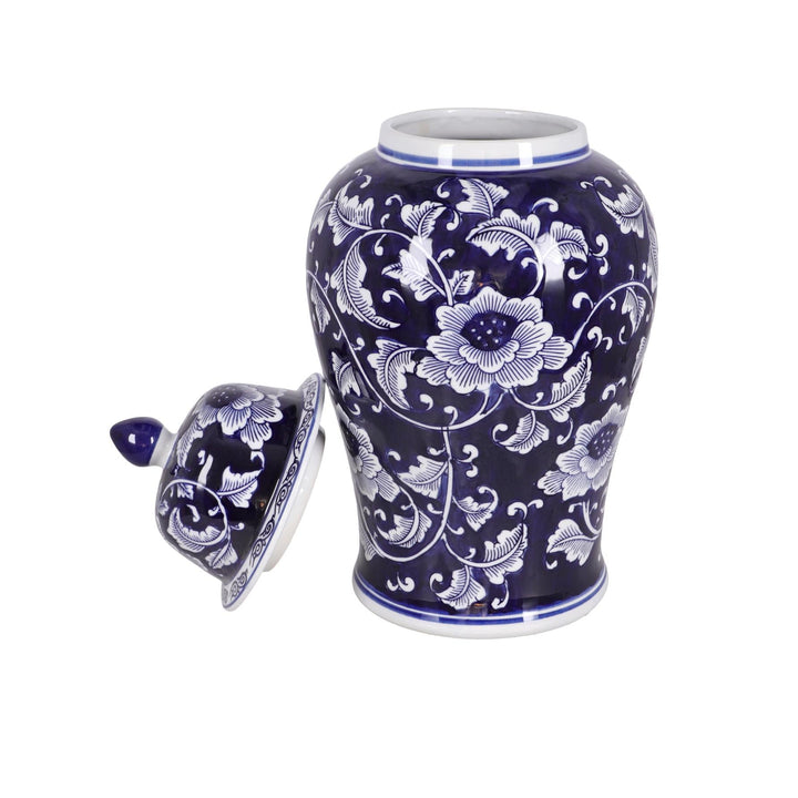 Blau weisse florale Porzellan Tempelvase