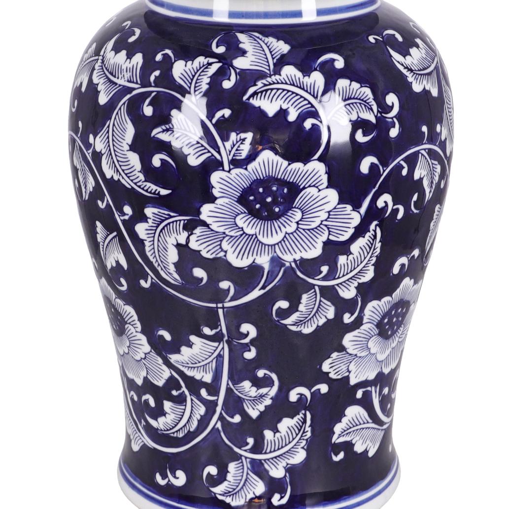 Blau weisse florale Porzellan Tempelvase