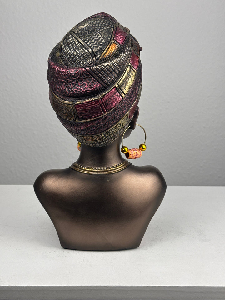 Afrikanische Königin Büste mit Kopfschmuck (Bronzefinish Skulptur)