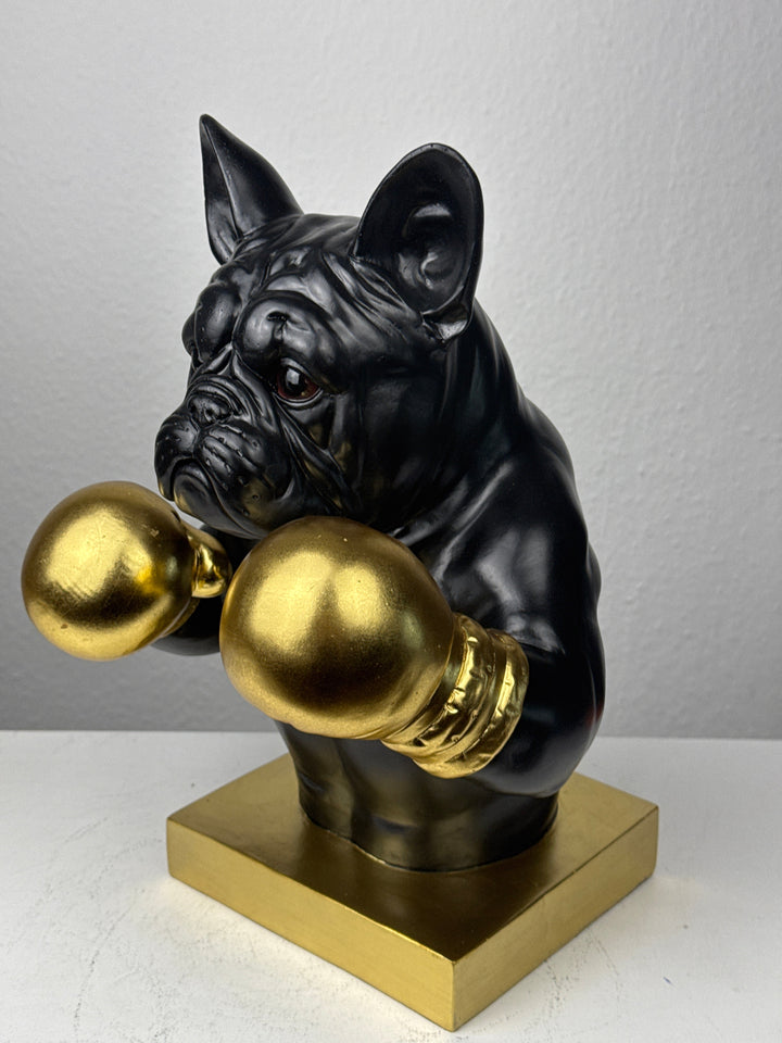 Boxender Bulldogge Statue (Schwarz & Gold Pop Art Skulptur)