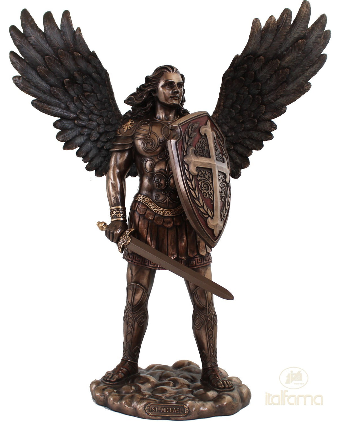 Heiliger Michael Erzengel Skulptur – Verteidiger des Himmels (Gross, Bronzierte Skulptur aus Kunstharz)