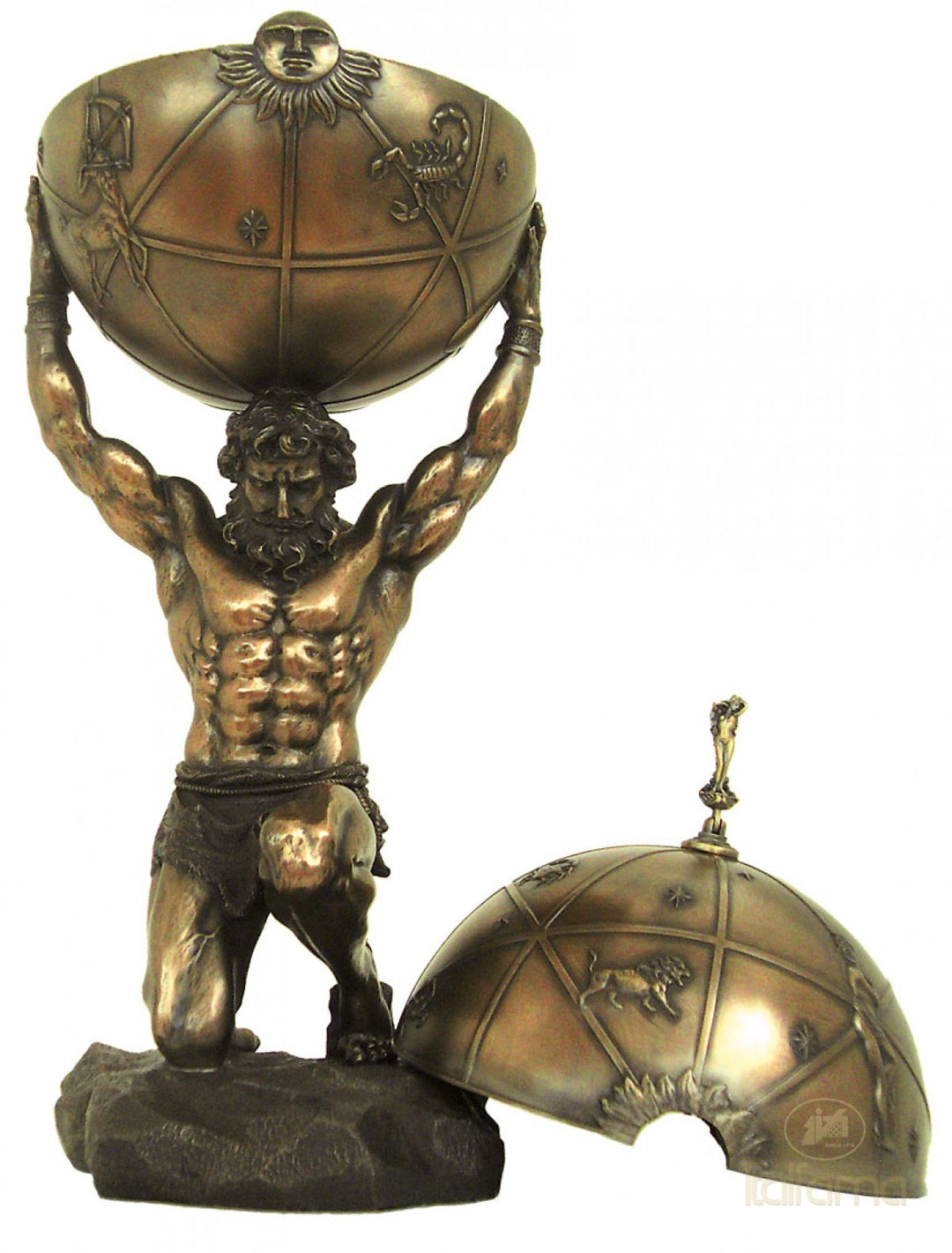 Atlas Skulptur mit Himmelskugel (Gross, Bronzierte Skulptur aus Kunstharz)