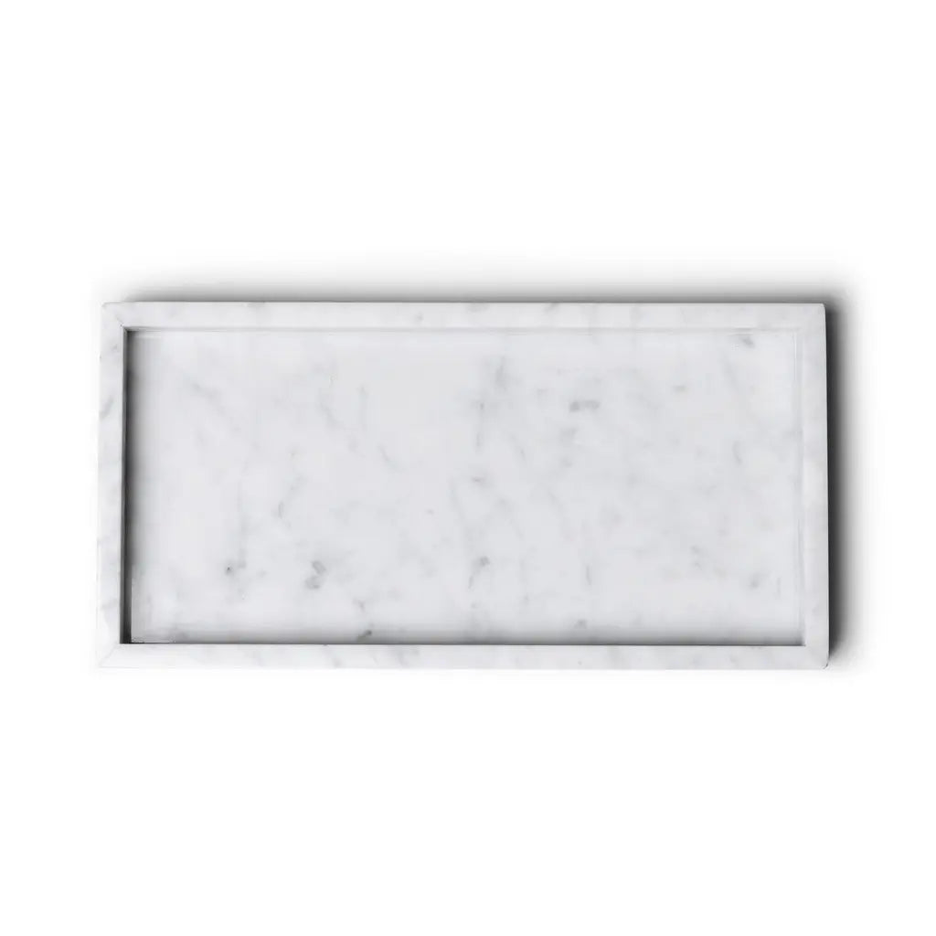 Rechteckiges Marmor Tablett Mit Rand (Weiss)