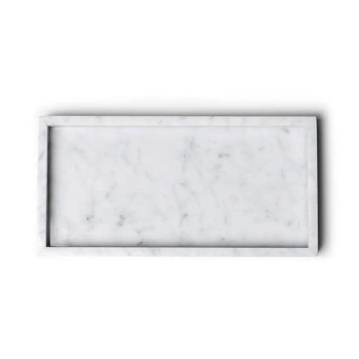 Rechteckiges Marmor Tablett Mit Rand (Weiss)