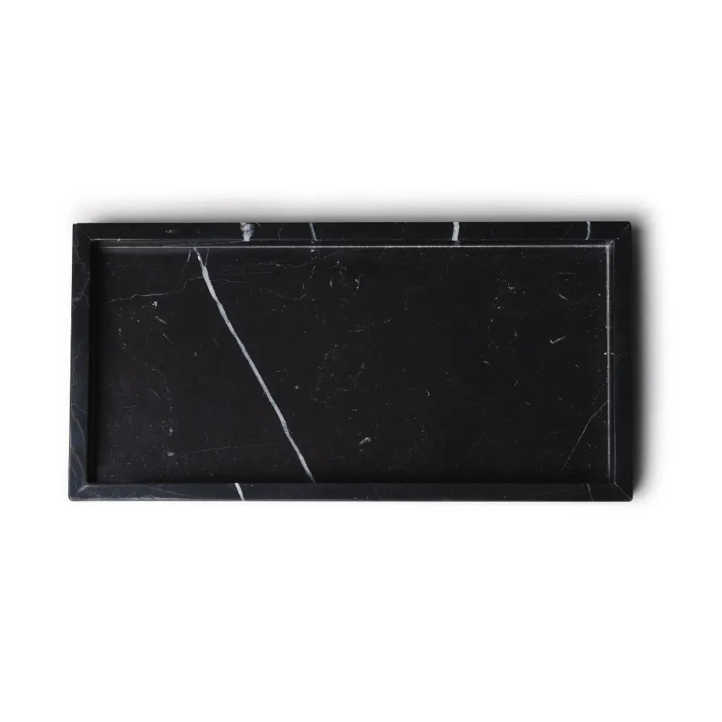 Rechteckiges Marmor Tablett Mit Rand (Schwarz)