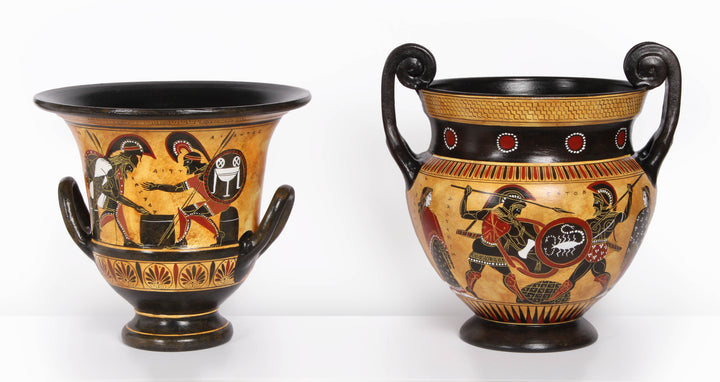 Antiker griechischer schwarzfiguriger Krater mit Achilles und Ajax beim Spiel