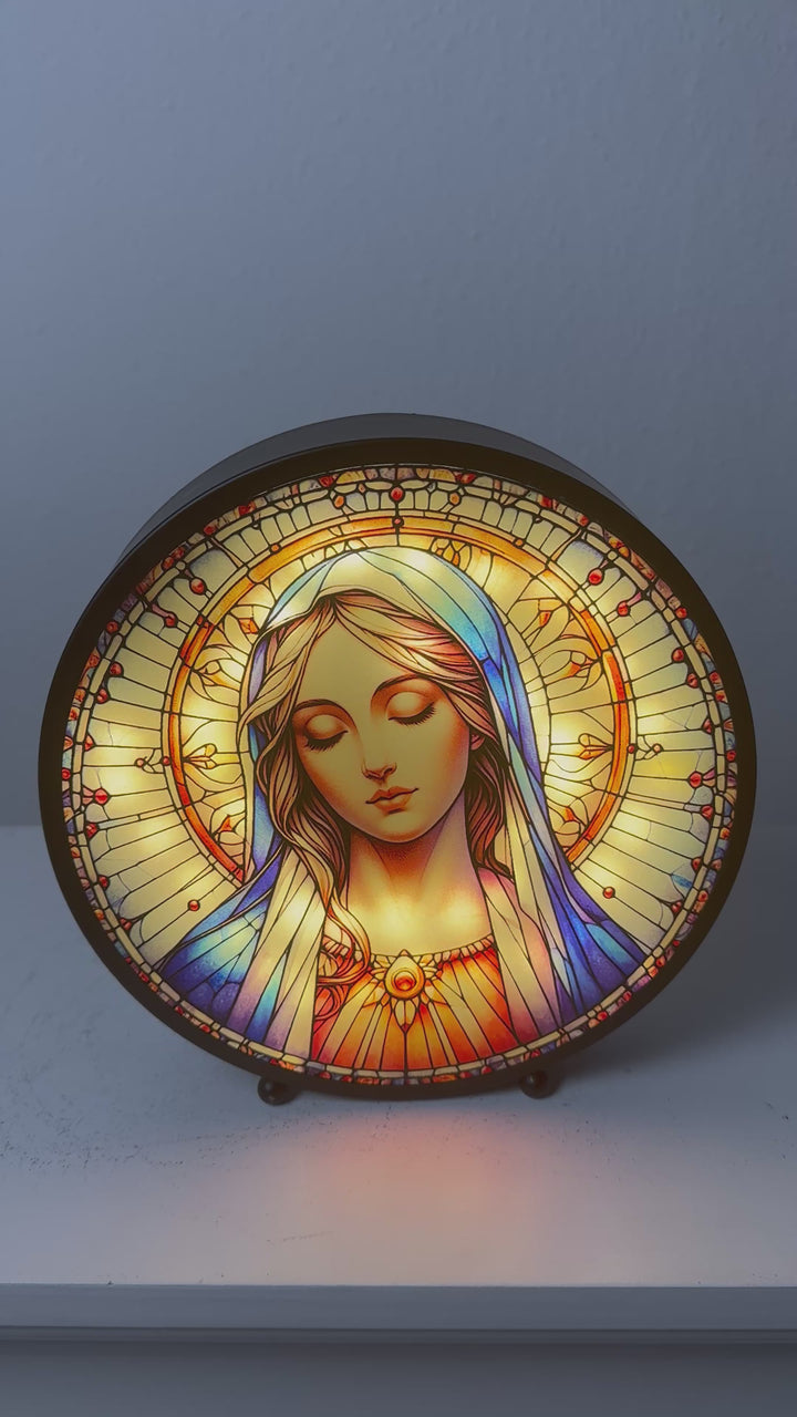 Leuchtende Jungfrau Maria Skulptur – Gebetspanel mit Licht