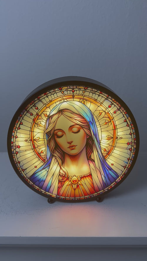 Leuchtende Jungfrau Maria Skulptur – Gebetspanel mit Licht