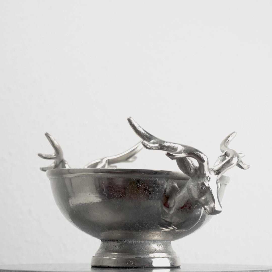 Silberne Dekoschale mit Hirschkopf-Griffen (Klein)