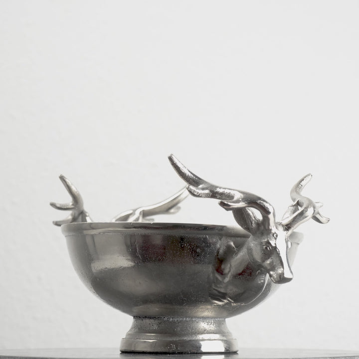 Silberne Dekoschale mit Hirschkopf-Griffen (Klein)
