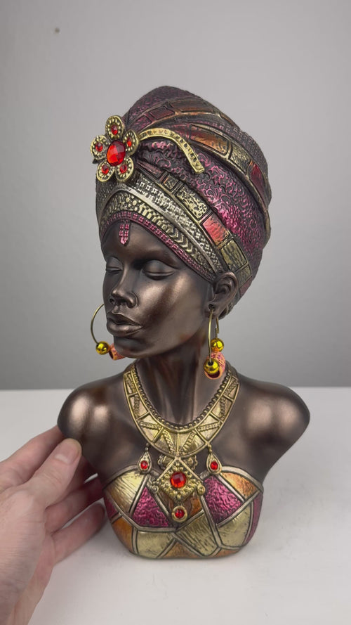 Afrikanische Königin Büste mit Kopfschmuck (Bronzefinish Skulptur)