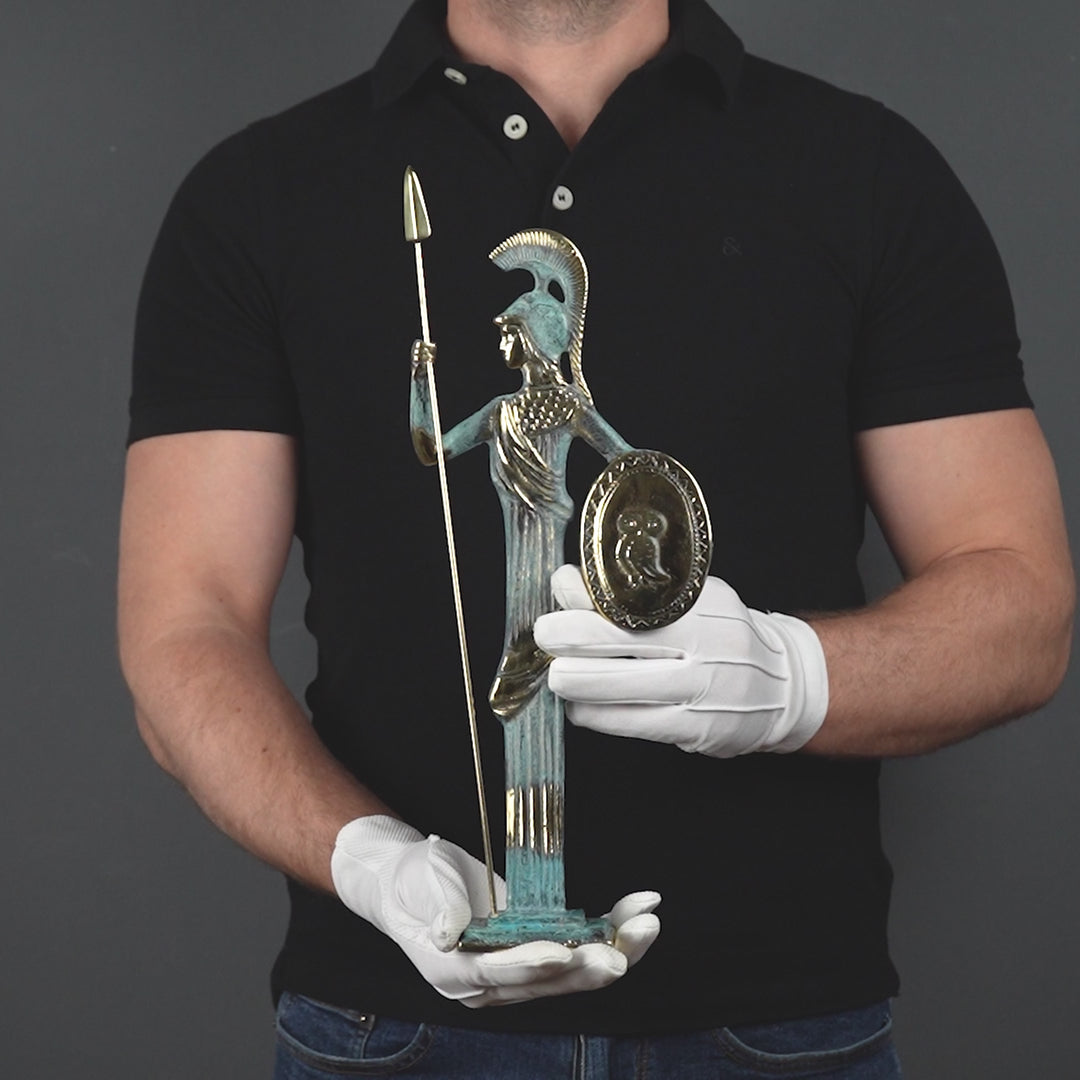 Athene – mit Speer und Schild (Messing Skulptur)
