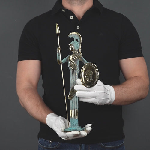 Athene – mit Speer und Schild (Messing Skulptur)