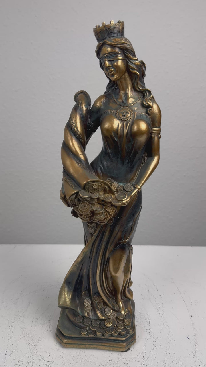 Lady Fortuna Statue – Griechische Göttin des Glücks (Patinierte Bronzefigur)