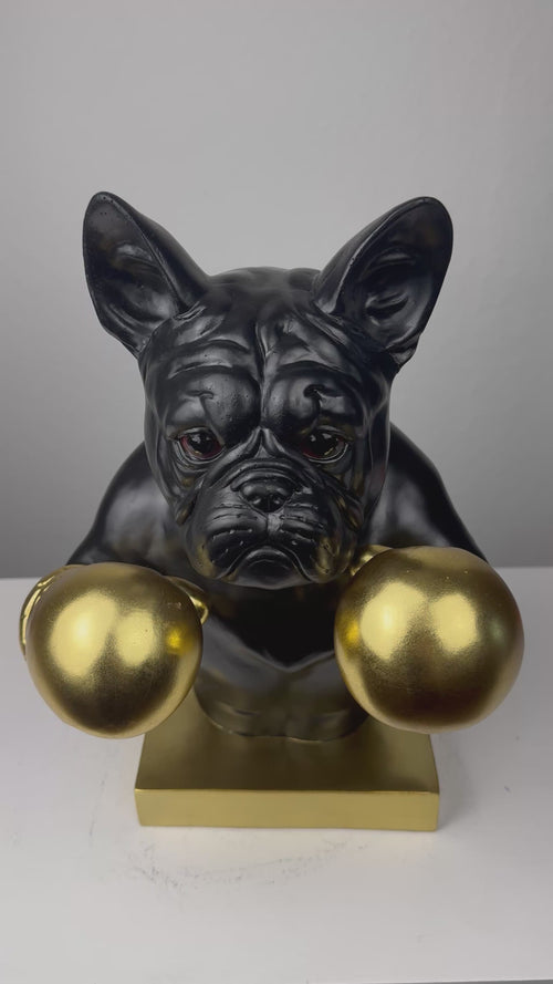 Boxender Bulldogge Statue (Schwarz & Gold Pop Art Skulptur)