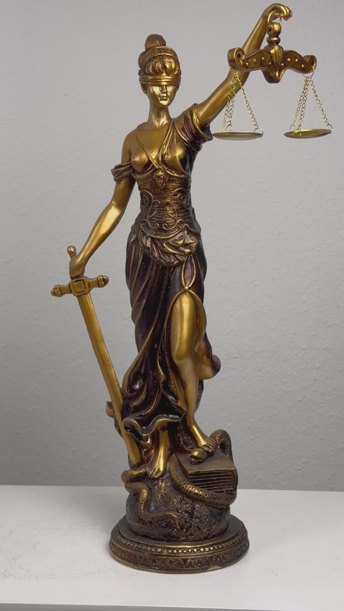 Justitia Skulptur – Symbol für Recht und Gerechtigkeit (Groß, Patinierte Bronzefigur)